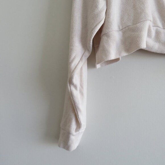 QUINCE Brushed Lounge Cropped Pullover Hoodie in Heather Oatmeal Lounge - Size S - Picture 10 of 13